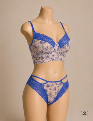 Blue Floral Bra Set