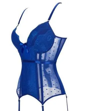 Blue Heartfelt Lace Corset Stitched - Safe Desires - Model-Free Lingerie