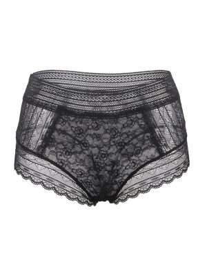 Black Elegant Sheer Lace High Waist Panty Safe Desires - Model-Free Lingerie
