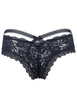 Dark Blue Floral Criss-Cross Panty - Safe Desires - Model-Free - Lingerie