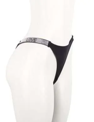 Black Rhinestone-Studded Low Waist Thong - Safe Desires - Model-Free Lingerie