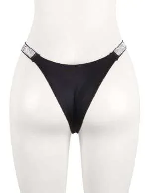 Black Rhinestone-Studded Low Waist Thong - Safe Desires - Model-Free Lingerie
