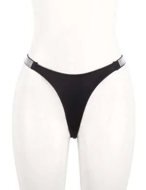 Black Rhinestone-Studded Low Waist Thong - Safe Desires - Model-Free Lingerie