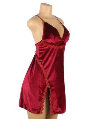 Red Velvet Pajamas Set Model Front - Safe Desires - Model-Free Lingerie