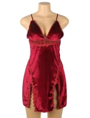 Red Velvet Pajamas Set Model Front - Safe Desires - Model-Free Lingerie