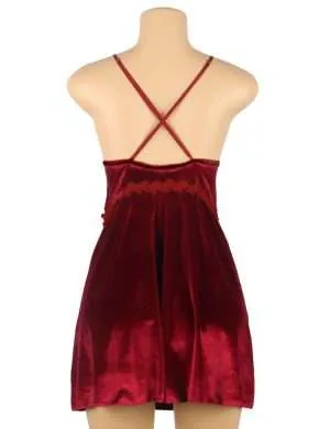 Red Velvet Pajamas Set Model Front - Safe Desires - Model-Free Lingerie