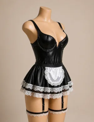 Sexy Faux Leather Maid Costume