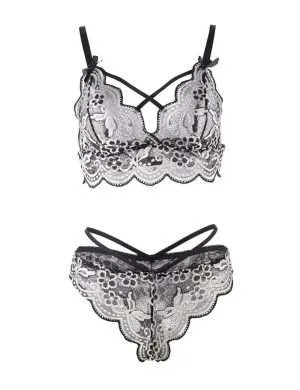Silver Cross Strap Bra Set - Safe Desires - Model-Free Lingerie