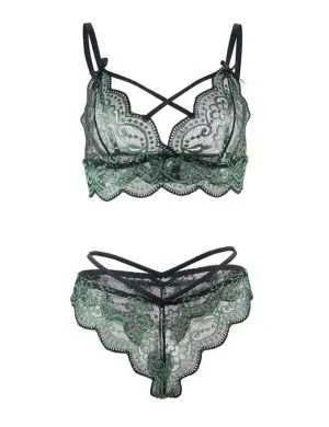 Green Cross Strap Bra Set - Safe Desires - Model-Free Lingerie