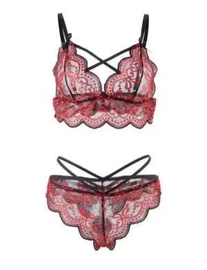 Red Cross Strap Bra Set - Safe Desires - Model-Free Lingerie