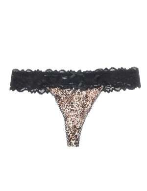 Animal Print  Floral Lace Thong With Bows  - Safe Desires - Model-Free Lingerie