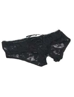 Black Open Crotch Strappy Lace Panty - Safe Desires - Model-Free Lingerie