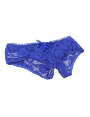 Blue Open Crotch Strappy Lace Panty - Safe Desires - Model-Free Lingerie