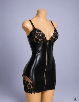 Faux Leather Babydoll with Front Zipper