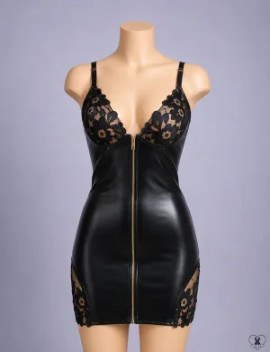 Faux Leather Babydoll with Front Zipper
