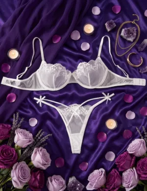 Lace Embroidered Sheer Bra & Panty Set