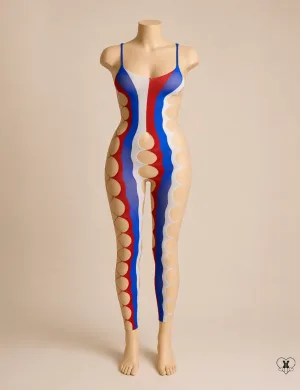 Patriotic Cutout Bodystocking Jumpsuit