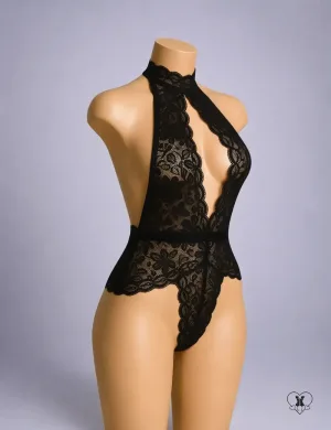 Lace Open-Back Slit Teddy