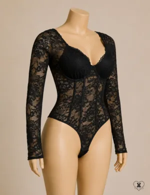 Deep V-Neck Open Crotch Bodysuit