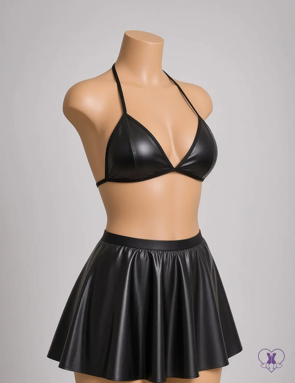 FLFCSDWG92106 (1) Faux leather bra and skirt set - front view